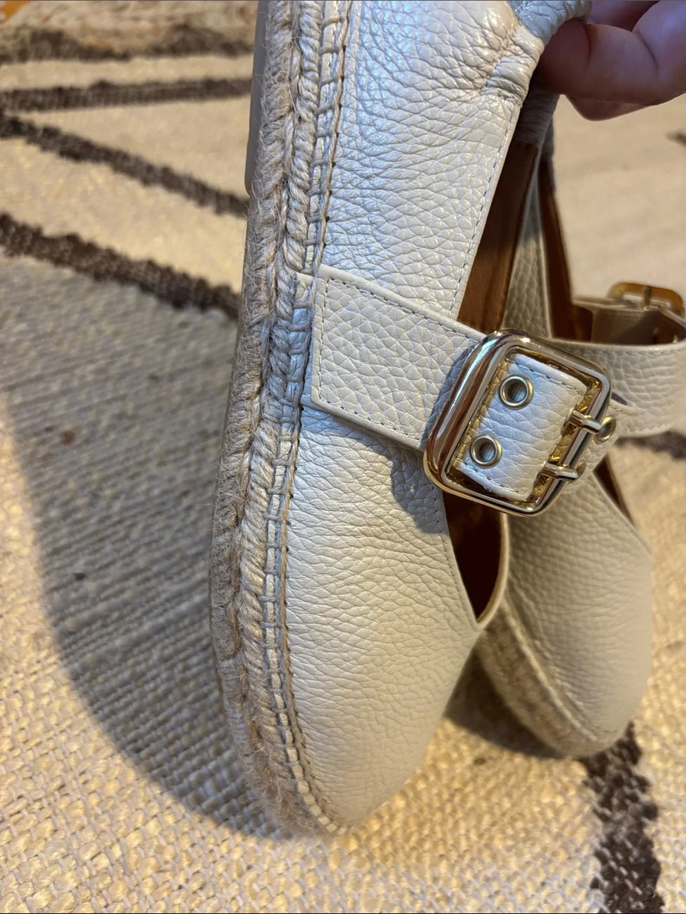 Women’s  Mary Jane Leather Espadrille Shoes in beige